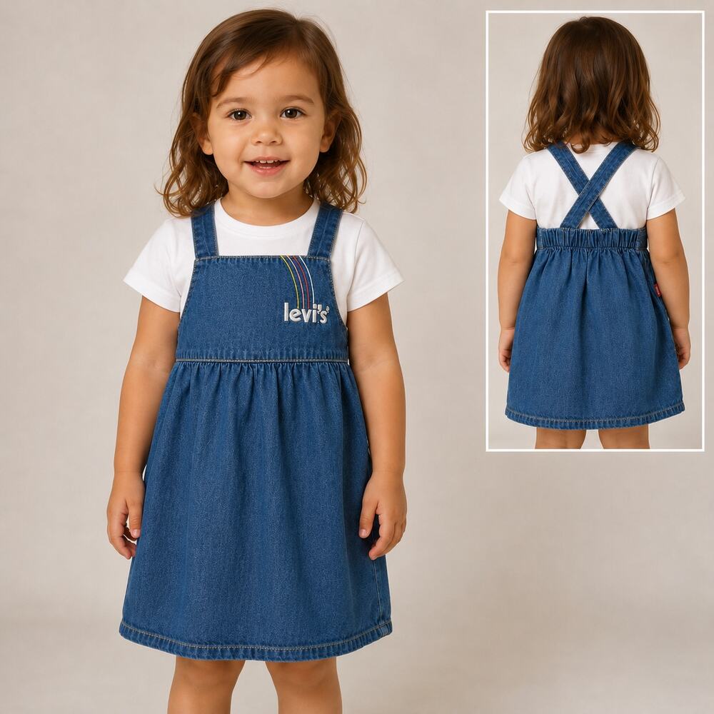 Levi’s Girls 3T Denim Overall Dress Rainbow Logo Jumper Cotton